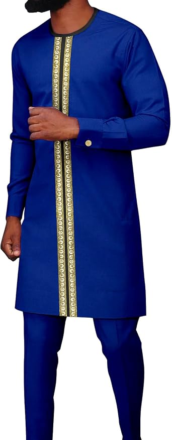 Tracksuit Men African Clothing Embroidery Shirt Suit Dashiki Outfits Ankara Attire Traditional Set