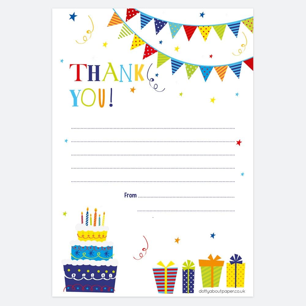 Dotty about Paper Fun Party Time - Thank You Note Sheets & Envelopes - Pack of 20. Perfect for Writing Birthday or Christmas Thank Yous, to Do Lists, Letters, Personal Or Business Use. (28 0007)