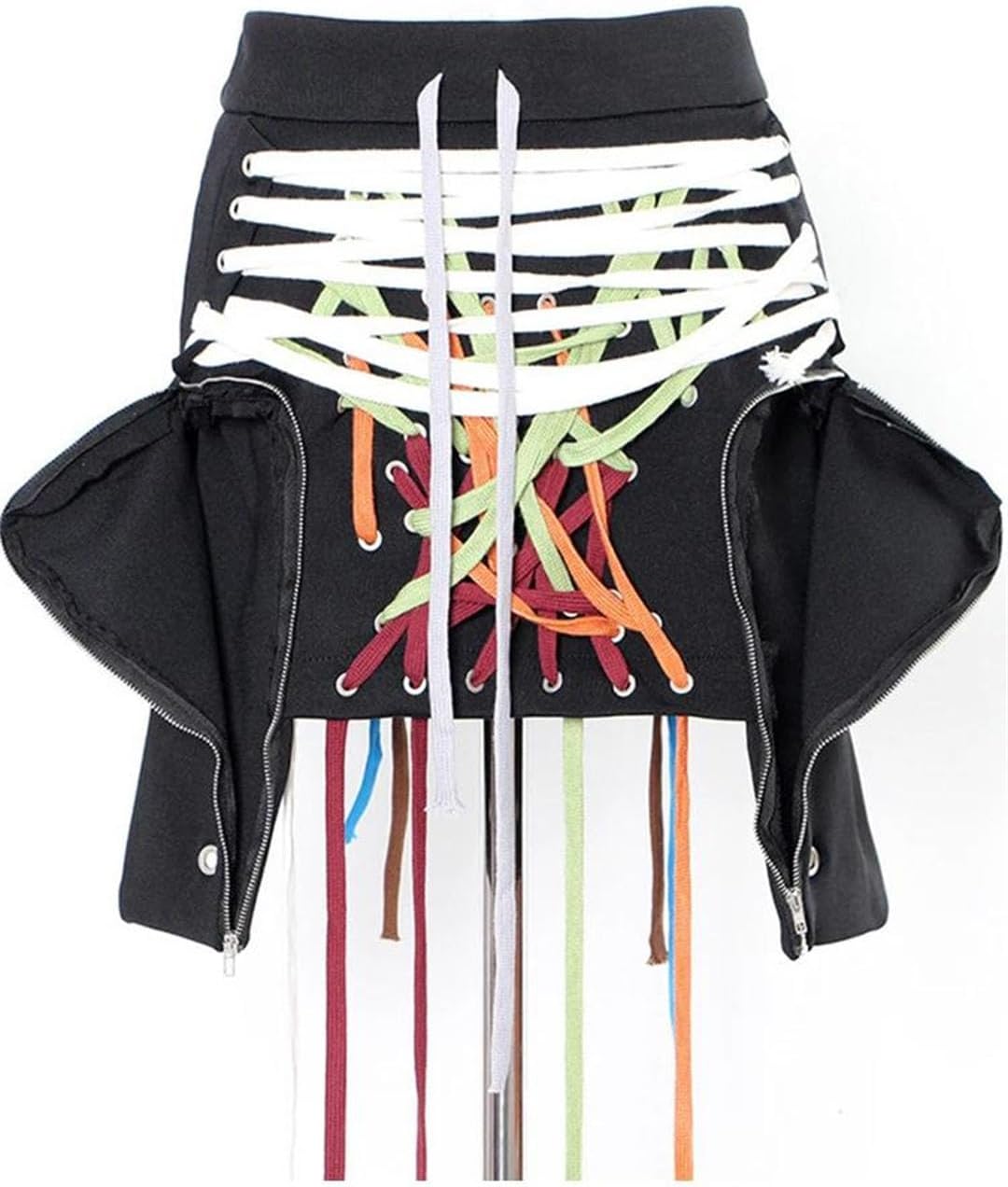 Women Color Block Patchwork Lace Up High Waist Mini Skirt