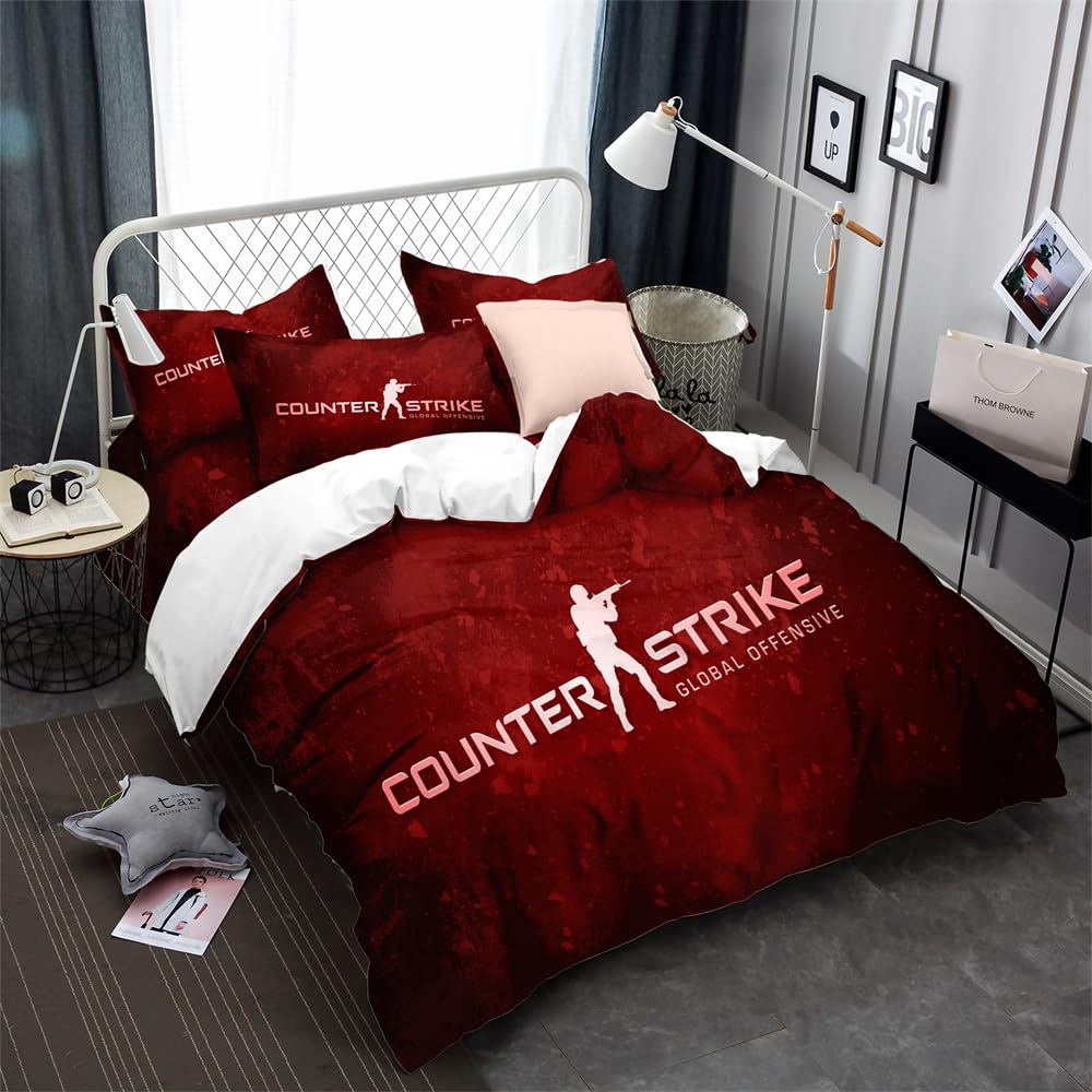 Modern Bedding Set and Pillowcases X 2 with Counter Strike Global Offensive Comfortable Hypoallergenic Cotten Reversible Duvet Cover (135x200cm(Single),CS 02)