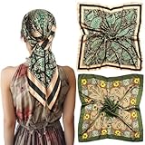 Apricitie 2 Stück 90x90cm Große Bandana Damen 2 Stile Halstuch Damen Retro Silk Scarf Schals & Tücher für Damen