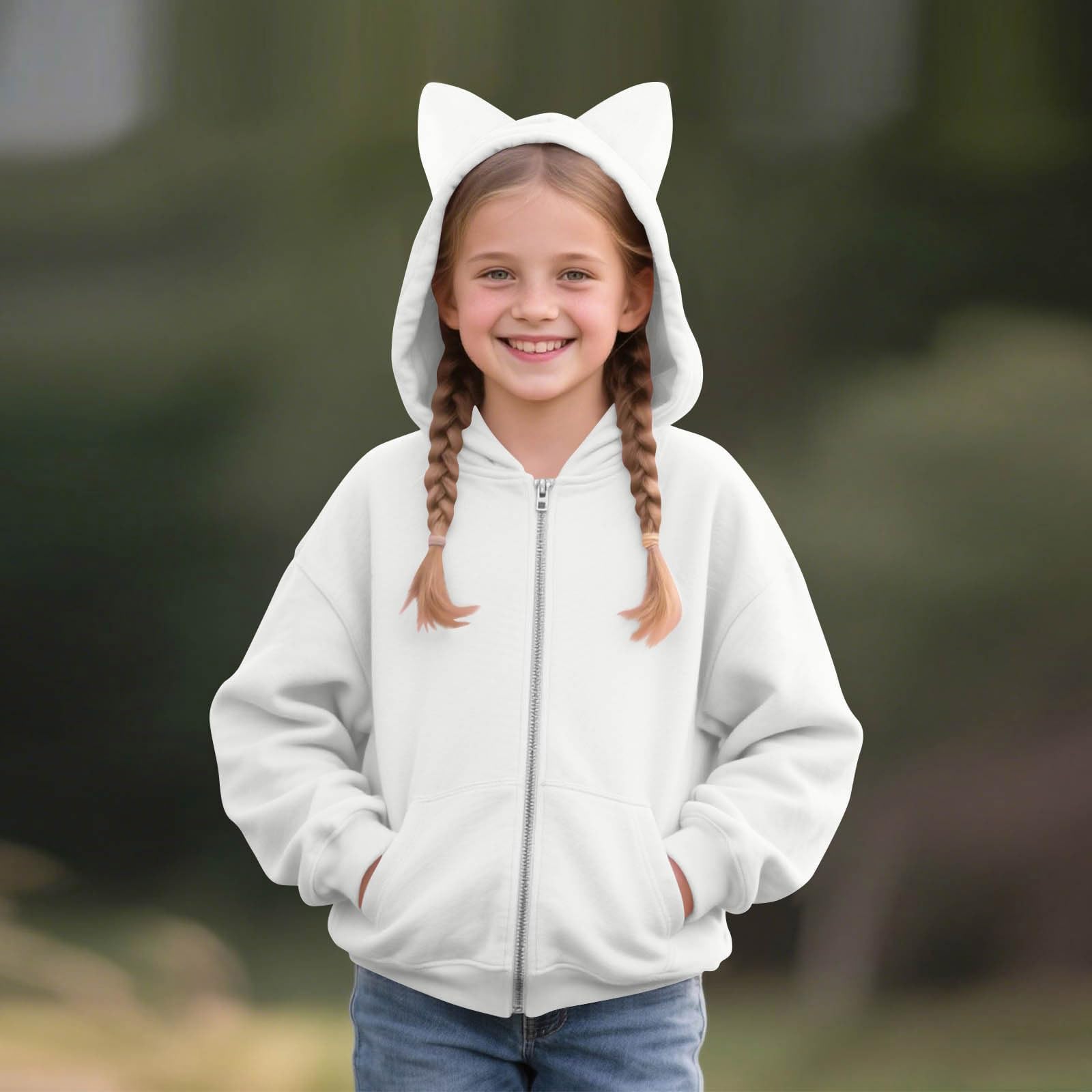 Sudadera con capucha para niñas, con cremallera, de gran tamaño, casual, a la moda, de manga larga, cómoda, para la escuela, lisa, con capucha