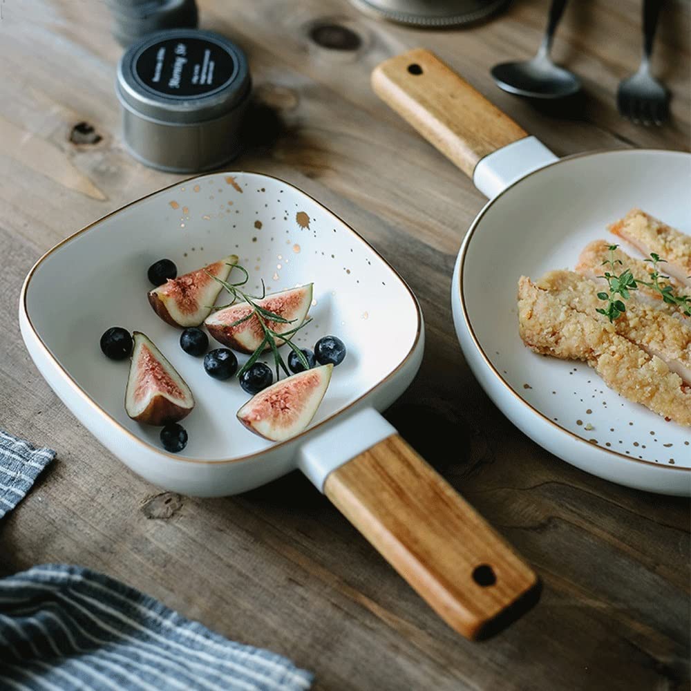 CFWSHJ Miski sałatkowe kreatywna ceramiczna miska z drewnianym uchwytem malowana w stylu nordyckim salaterka domowa deserowa zastawa stołowa japońska miska na makaron kuchenne miski na zupę