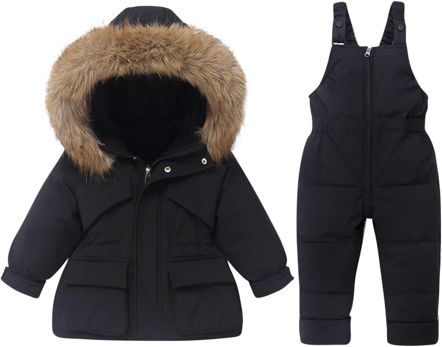 Kids 2 Piece Snowsuit Set Waterproof Windproof Jacket and Skibib Pants Thermal Winter Ski Suit for Boys Girls 1-4Y