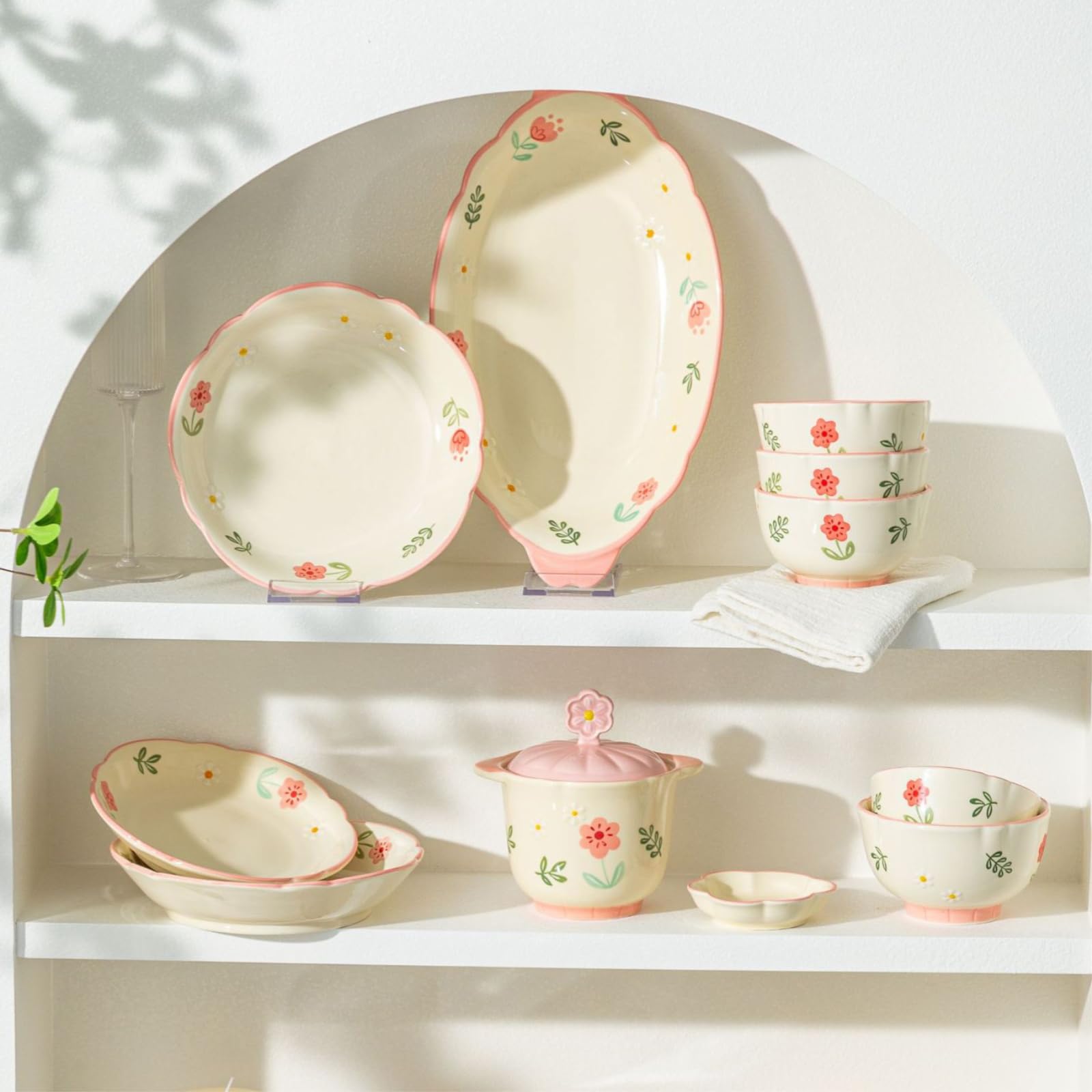 Śliczne ceramiczne naczynia podszkliwne z kwiatami ze świeżą i wykwintną osobowością - 25 cm dwuuszna miska do zupy