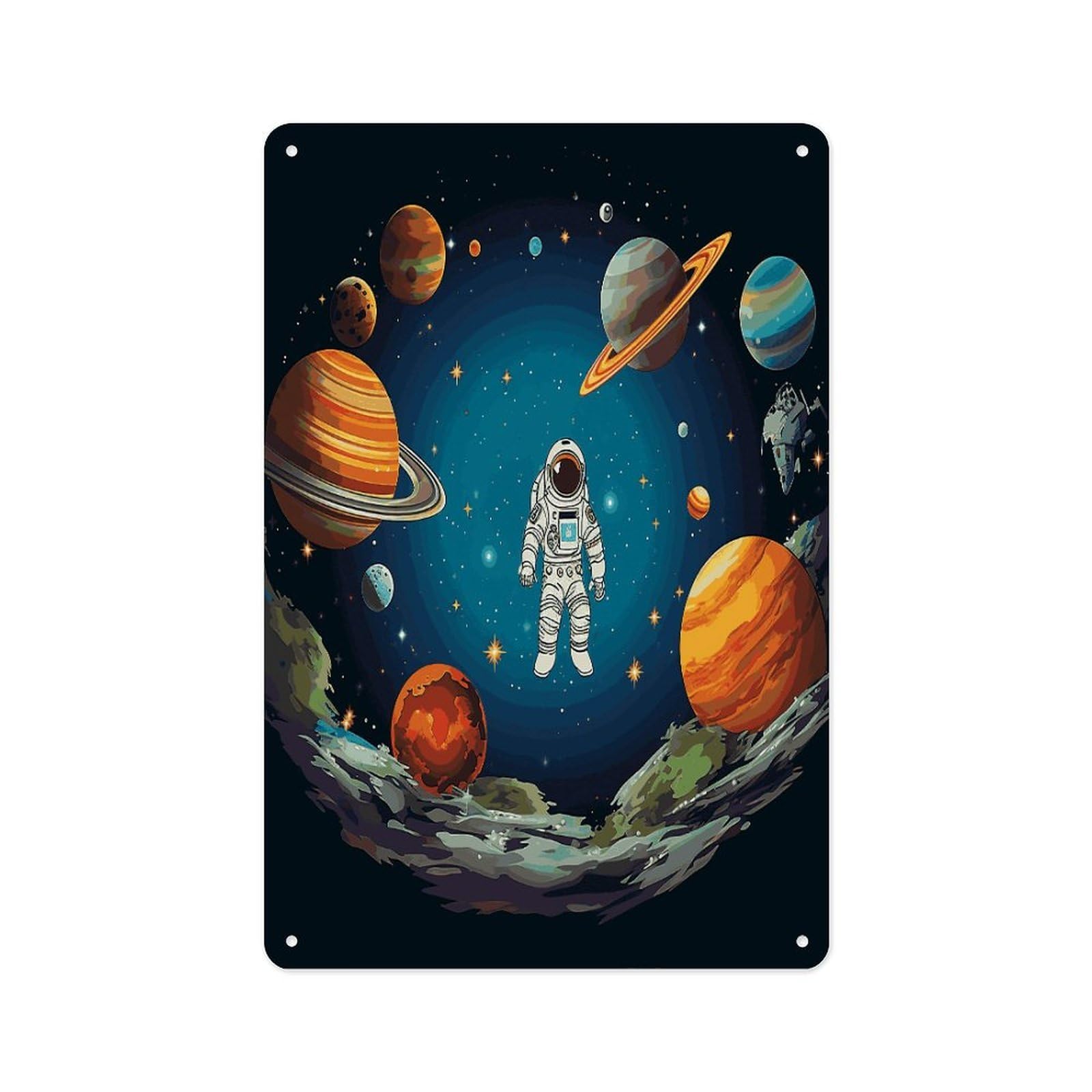 Fekiloot Style Outer Space Rocket Astronaut Wall Decor Metal Signs Tin Signs Poster