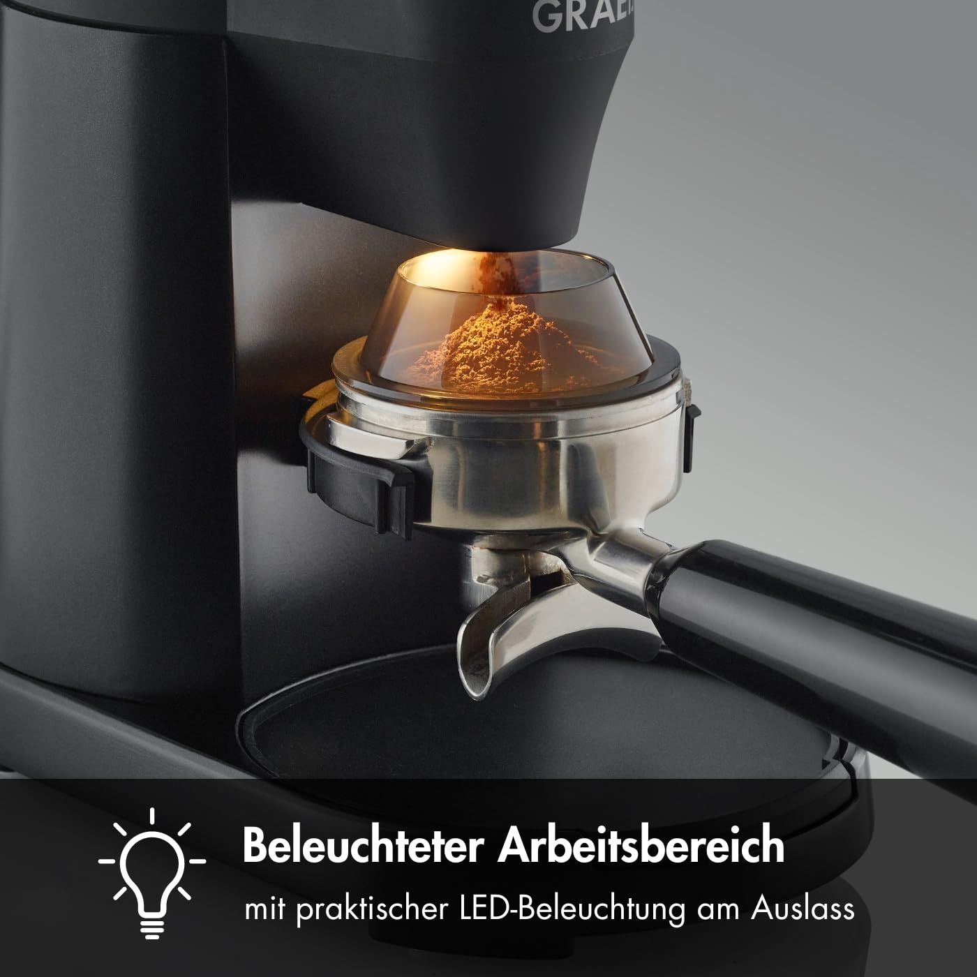 GRAEF Macinacaffè elettrico EliteGrindX CM8002, macinacaffè a cono in acciaio inox, portafiltro, illuminazione LED, macinatura pulita, nero opaco