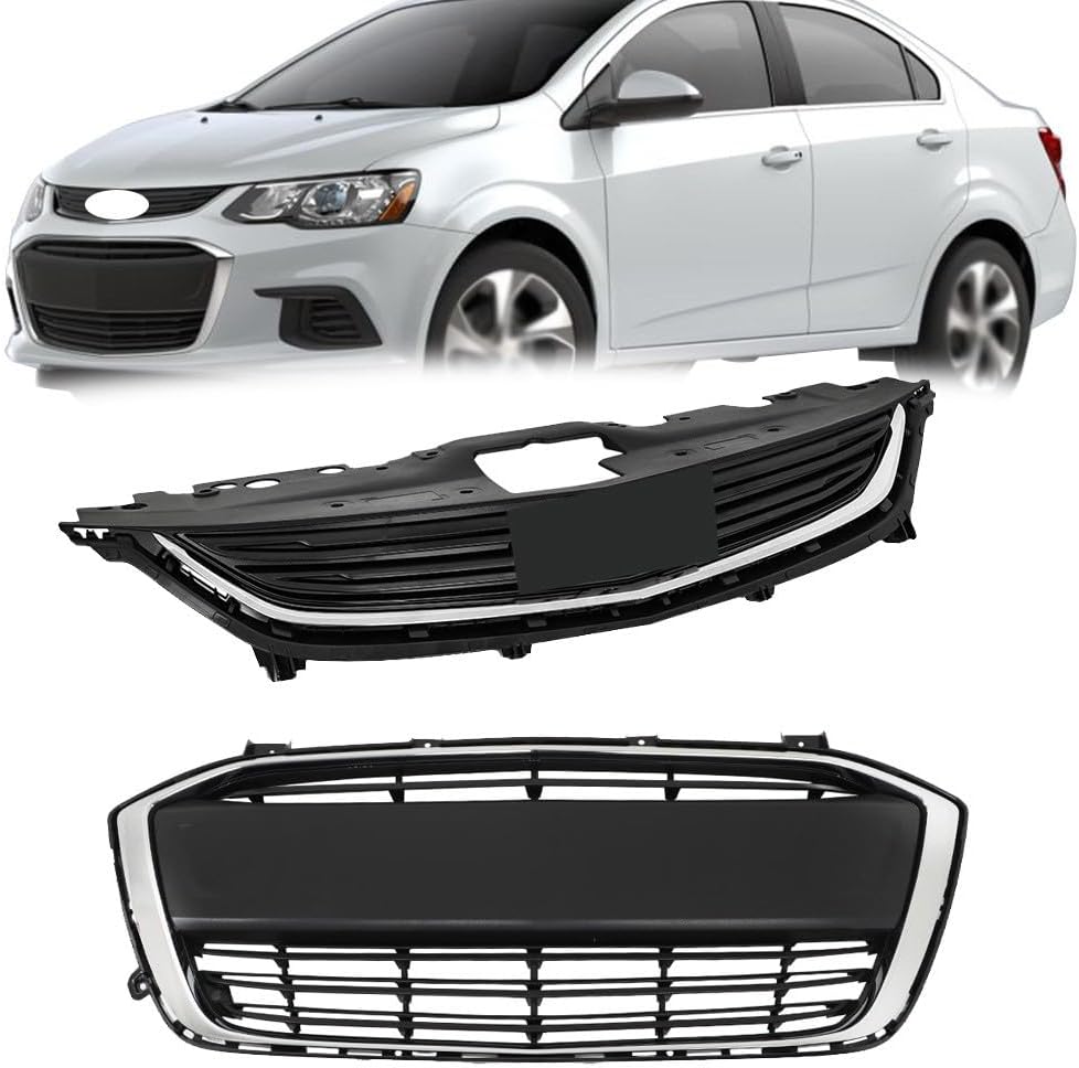 Front Upper Lower Grille Grill Matte Black+Chrome Fit for Chevy Sonic 2017-2020 94538130