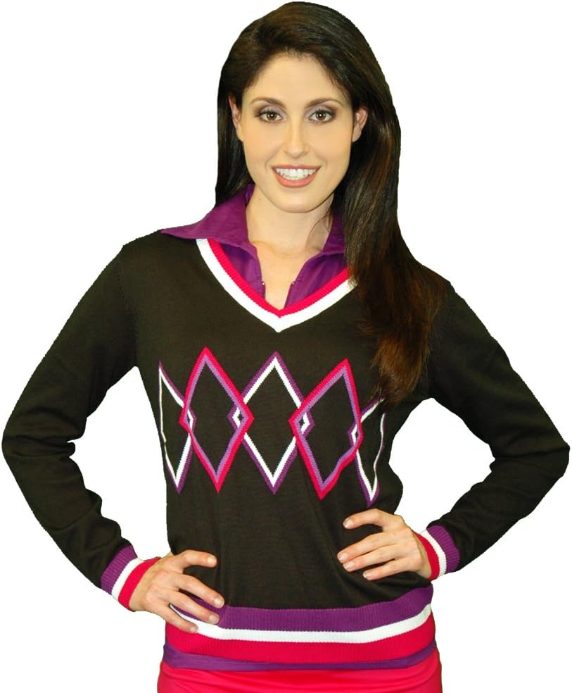 Titania Golf Women's Knit Argyle Sweater in Black