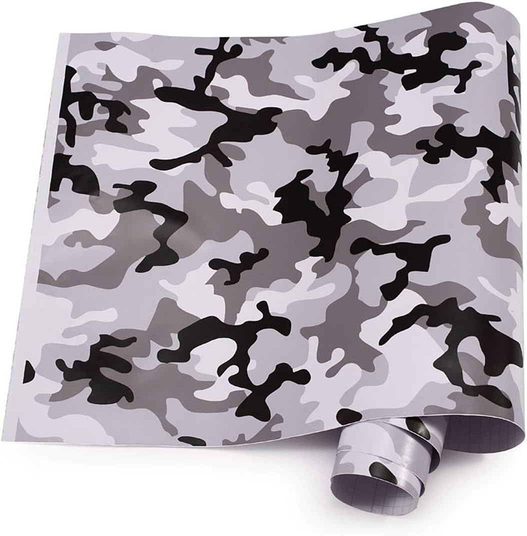Automotive Vinyl Wrap, Car Paint Film Roll, Vehicle Sticker, Black + White Camouflage, 6.6x1.6ft