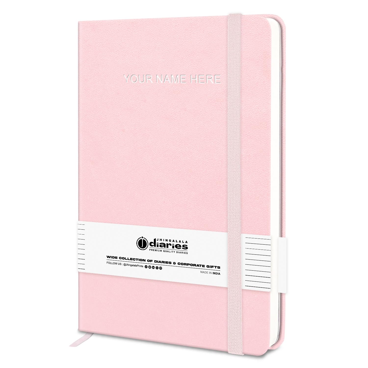 Jhingalala PU Leather Executive Personalised Name Notebook Diary with Elastic Lock For Office and Personal Daily Planner I Personalized/Customised A5 Size Journal Diary I 21x15 Cm I Undated 192 Ruled Pages (Pink)