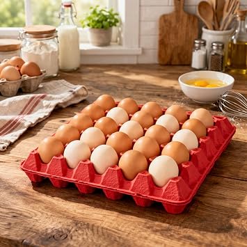 Egg Trays Holds 30 eggs - Cardboard Biodegradable boxes - Reusable Egg Tray Boxes (5, Red)