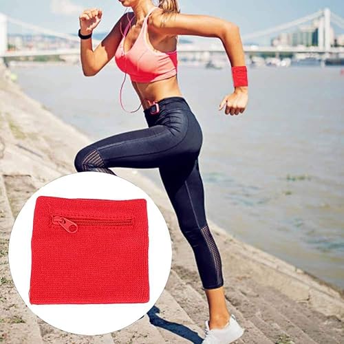Miniatura 2 de Pulsera deportiva, cartera de entrenamiento con cremallera, bolsa de muñeca para gimnasio, transpirable, con bolsillo, banda para el sudor, para
