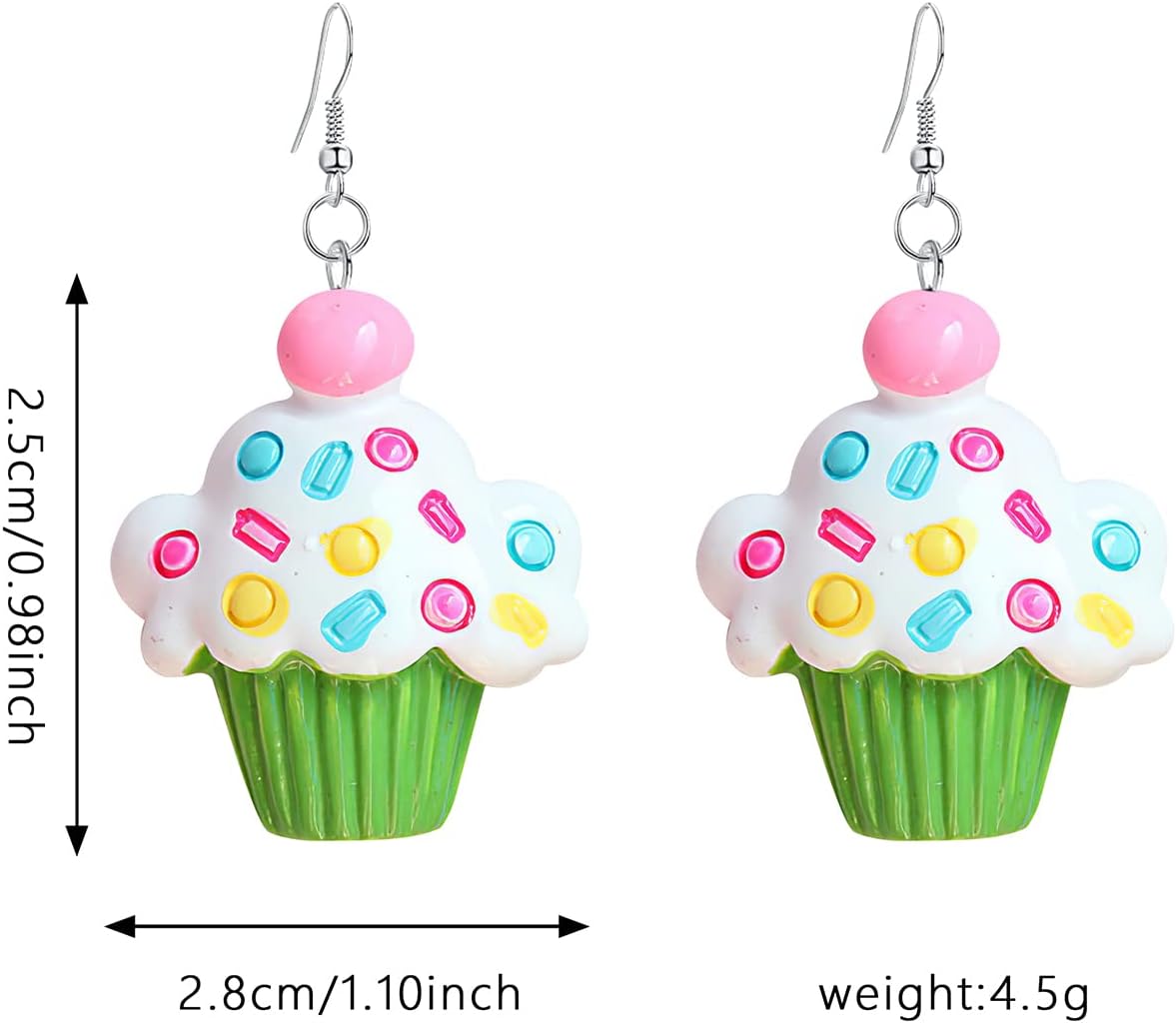 2 Pairs Clay Handmade Chocolate Cupcake with Pink Frosting Earrings Resin Creative Kawaii Cake Dangle Earrings Set for Women Simulation Dessert food Jewelry Gifts - Image 4