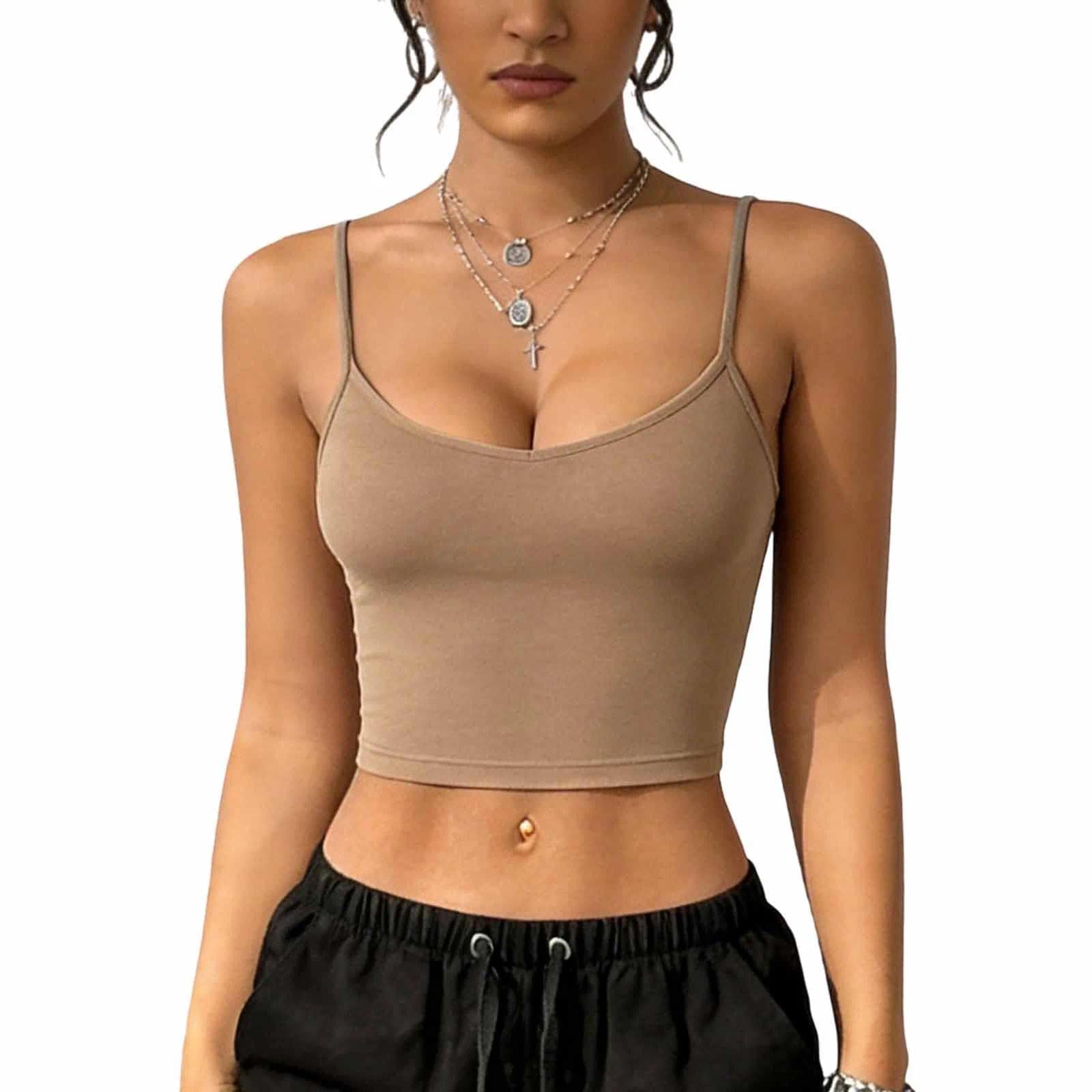 Women's Sleeveless Camisole with Thin Straps Backless Off Shoulder Exposed Collarbone Crop Top Elastic Slim Casual