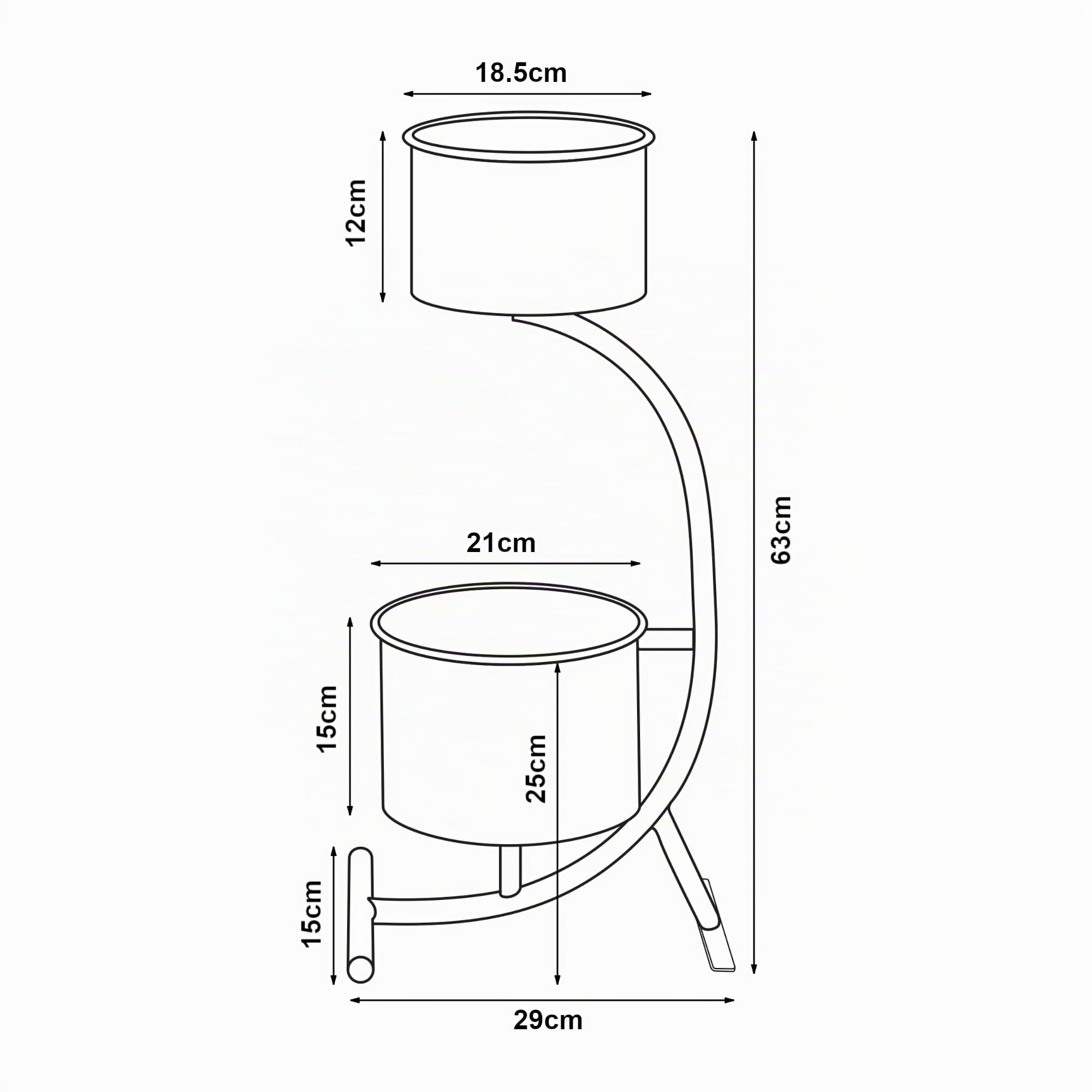 [en.casa] Soporte para Plantas en Forma de C Estantería de Pie con 2 Maceteros Incluidos para Flores Organizador de Macetas para Oficina Portamacetas Metal 63x29x21cm - Negro