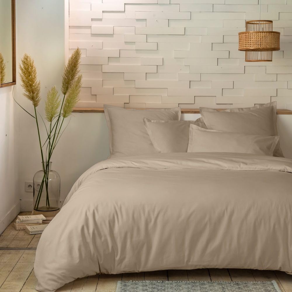 Housse de Couette 220x240 cm + 2 taies 100% Percale de Coton 80 Fils Lin