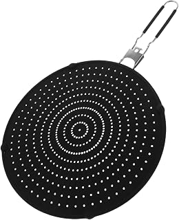 OUNONA Silicone Frying Pan Splatter Screen Grease Guard Foldable Stainless Steel Handle Oil Splash Protector for Cooking Popcorn and Fried Chicken