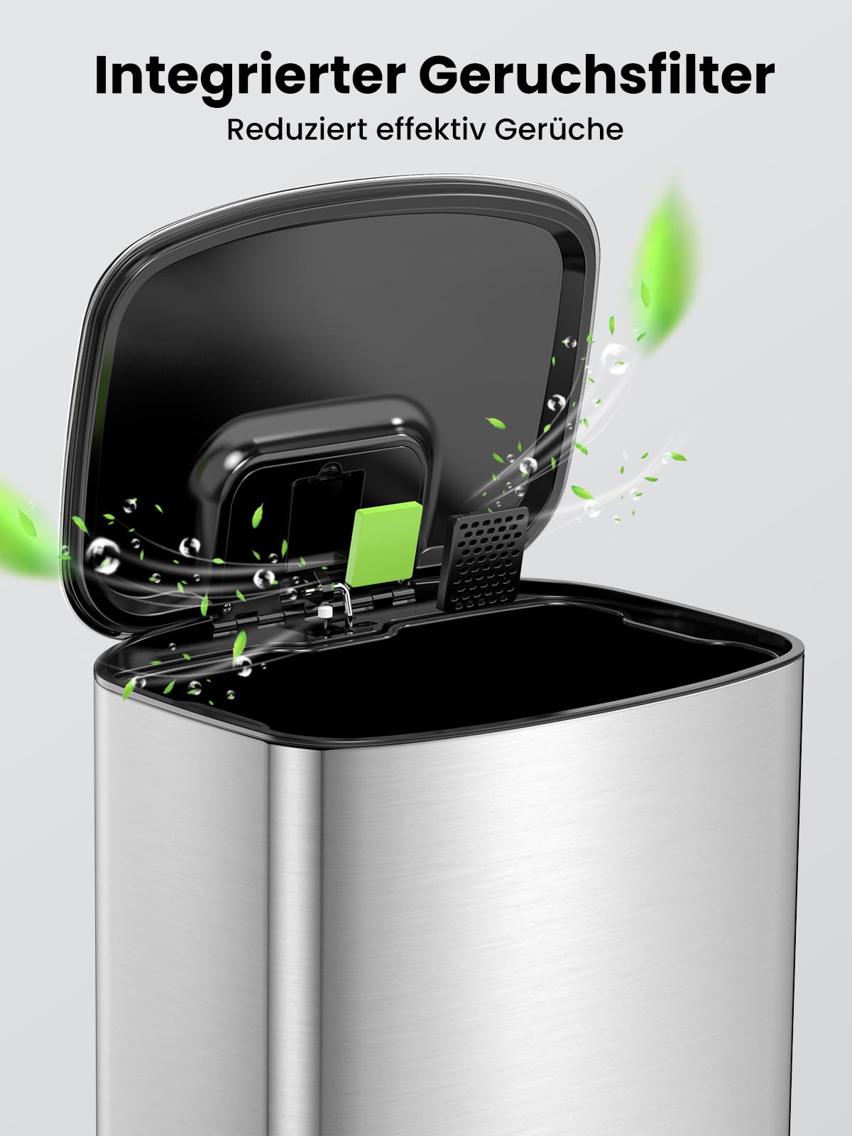 YEAUPE PRO Mülleimer Küche Edelstahl, Treteimer mit Fußpedal, Mülleimer mit Inneneimer, Abfalleimer Soft Close Deckel,Küchenabfalleimer für Mülltrennung inkl.15 Müllbeutel (50L Silber)