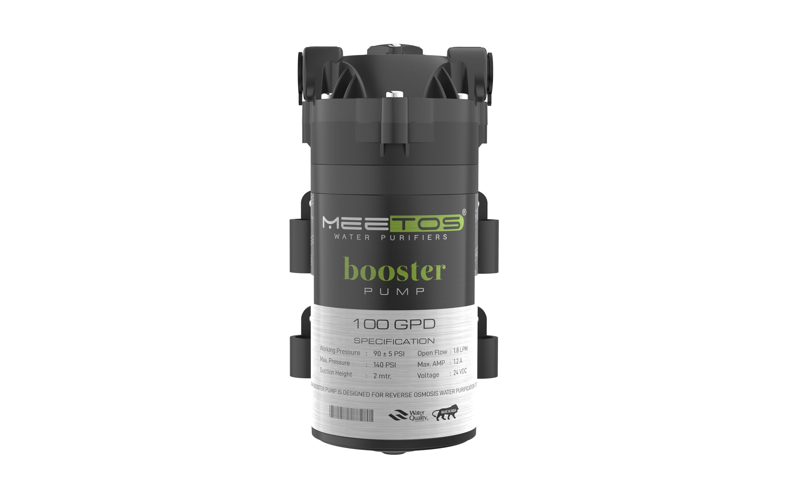 MEETOS RO Gold Booster Pump 100 GPD, RO Motor with Elbow Compatible with All Types of Domestic RO Water Purifier,Noiseless,Copper Wilding, Universal Type Motor, 2 Year Warranty