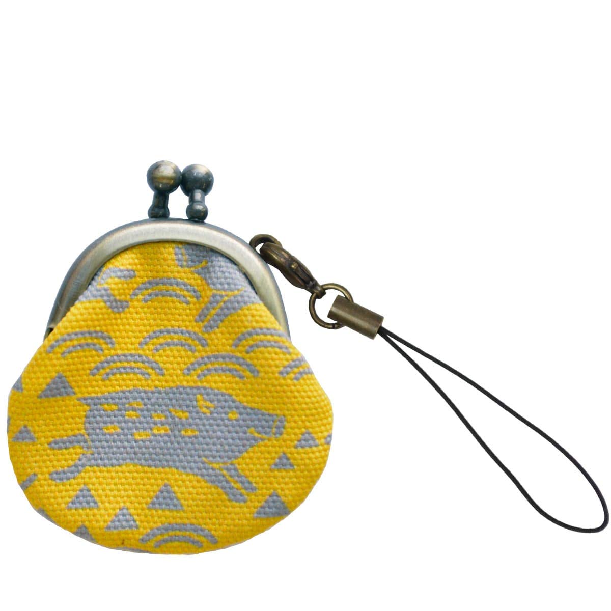 Inokichi 1.2 Inch Mini Strap, Mobile Phone Strap, Chibi Purse Strap, Bag Charm, Japanese Pattern, Japanese Modern, Chibi Gama, Coin Purse, Kyoto, Made in Japan, Ishishi Small Crest - Kiiro : Electroni