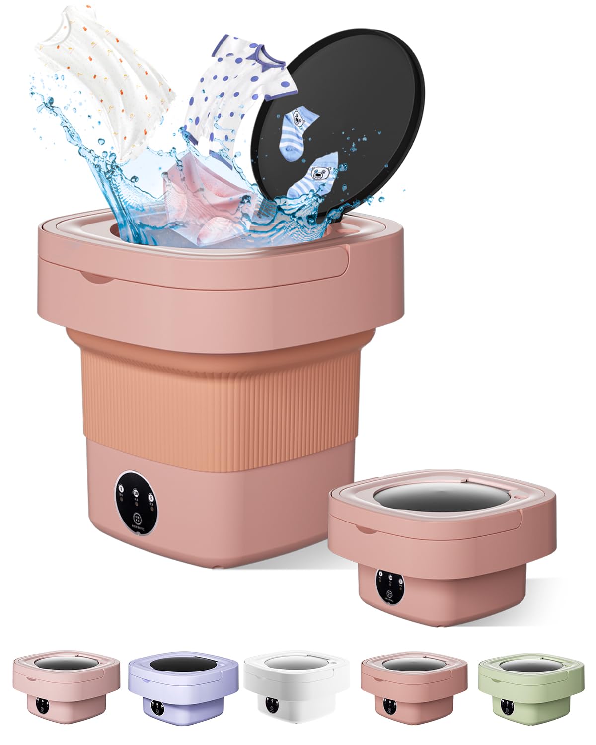 Portable Washing Machine, 9L Mini Laundry Washer with 3 Modes Cleaning for Underwear, Baby Clothes, Sock, Small Delicates. Foldable Washer and Dryer Combo for Apartment, Home,Hotel, Camping,RV(Orange)