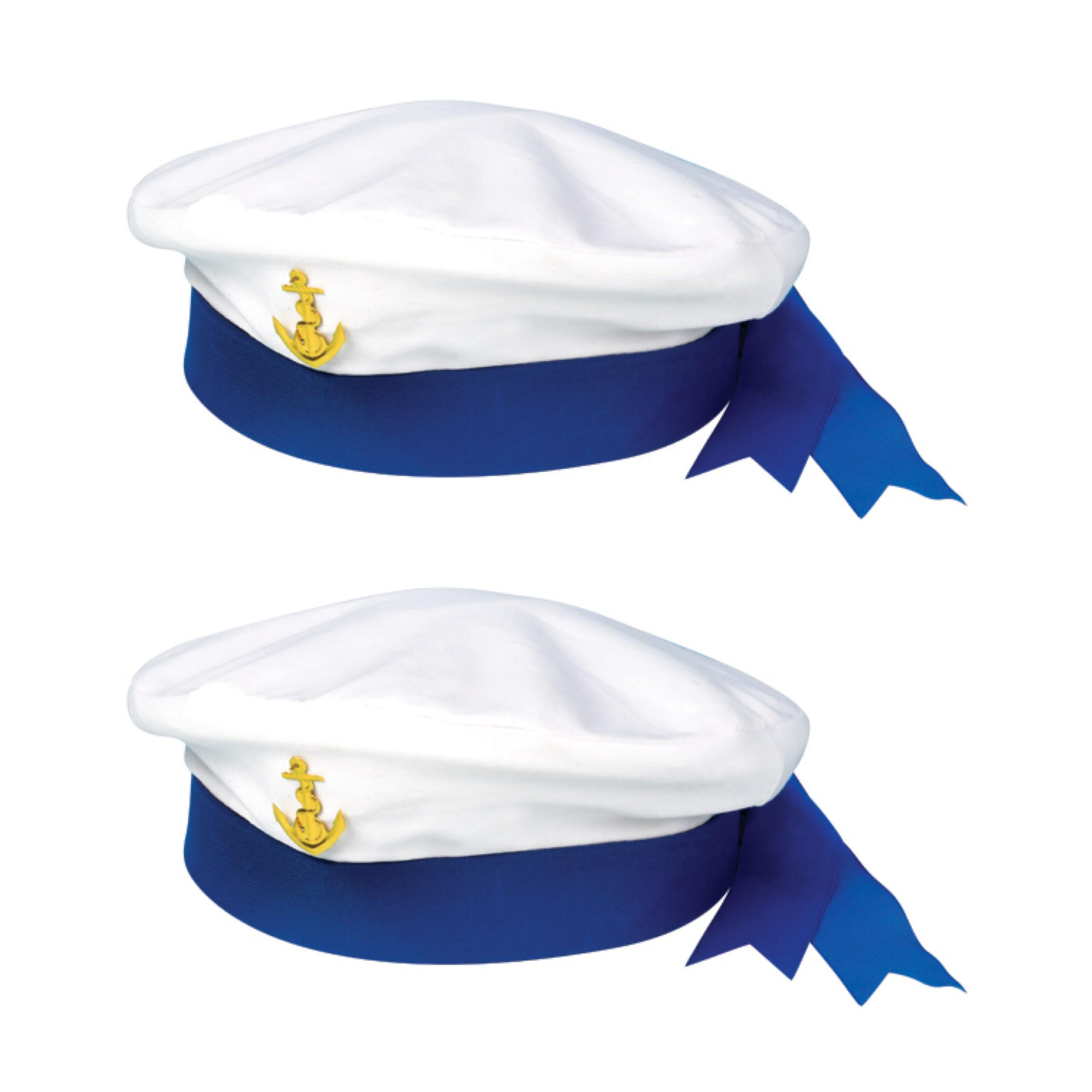 Lizzy 2 x Sailor Hat (Adult) men women, Sailor fancy dress Costume Accessory, Sailor Captain Cosplay cap for party, navy Captain Marines Admiral Cap for Halloween