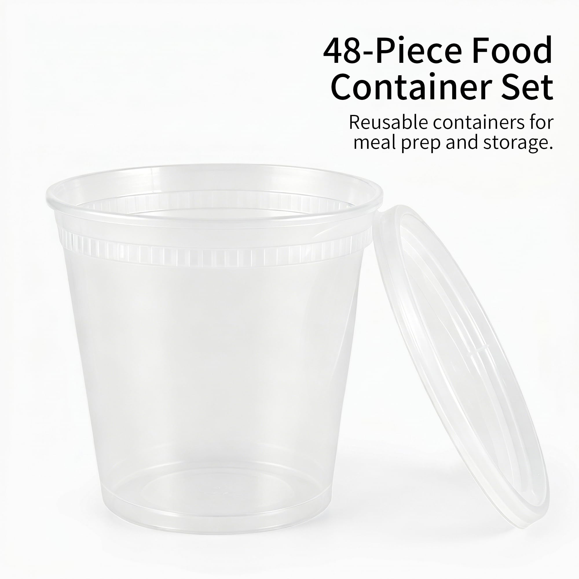 SEUNMUK 48 recipientes redondos de plástico con tapas, recipientes reutilizables de almacenamiento de sopa de 24 onzas, vasos de delicatessen a prueba de fugas, recipiente redondo para preparación de