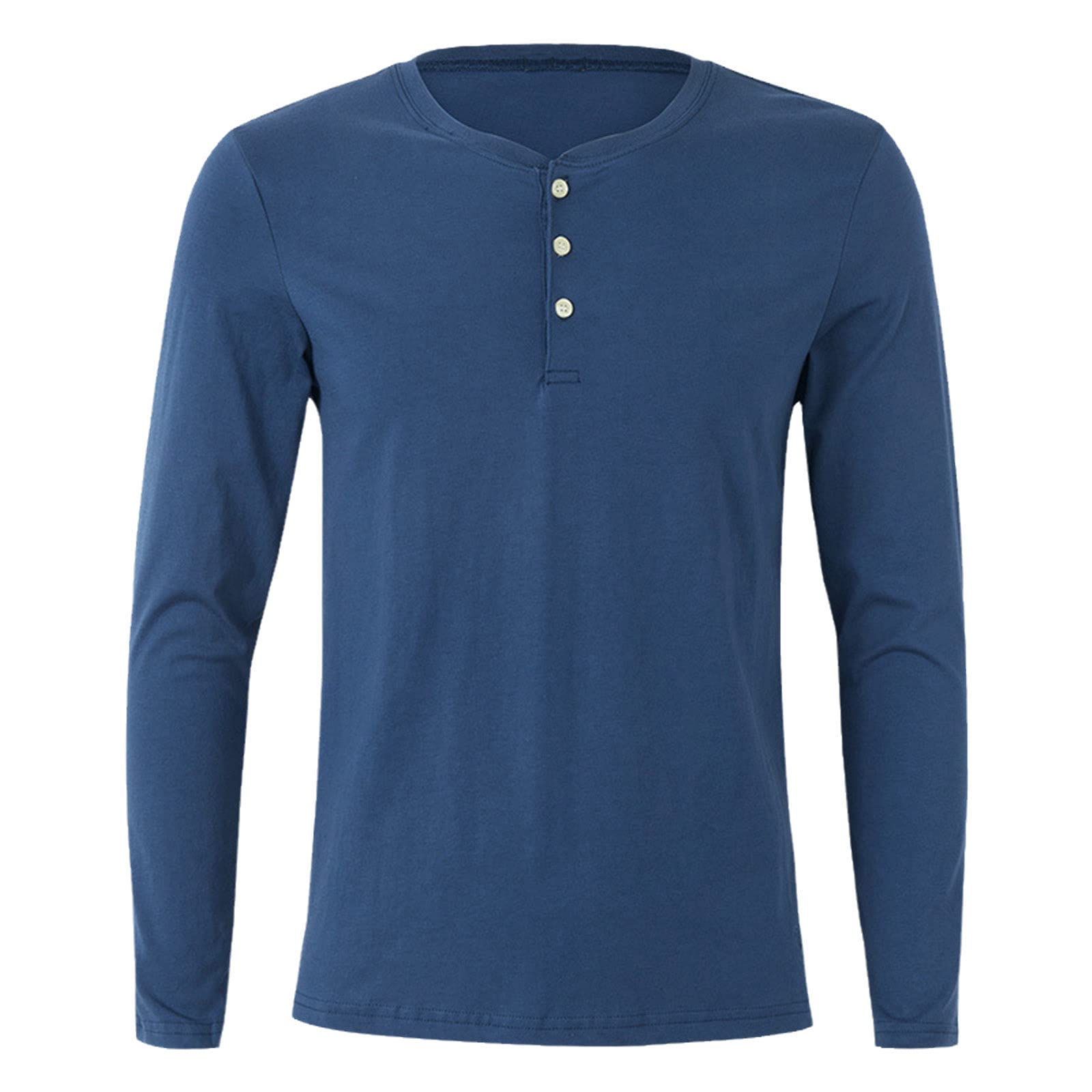 Cotton Clothing Solid Herren T-Shirt Langarm Basic Tee Frühling Henley T Shirt Top Plus Size, seeblau, XL