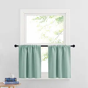 RYB HOME RV Curtains Blackout - Thermal Insulating Privacy Door Windows Camper Curtains for Kids Nursery RV Bunk Bedroom Windows Bathroom, Width 29 x Length 24, Aqua, 2 Pcs