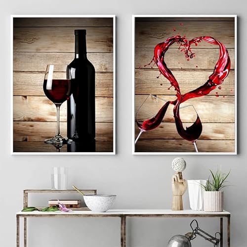 Red Wine Canvas Wall Art Wine Bottles Wall Art Red Wine In Heart Splash Wall Art Wine Picture Painting Print Modern Kitchen Wine Wall Decor For Dining Room 2 Pieces Wine Decor 16X24Inch Frameless #TOP4