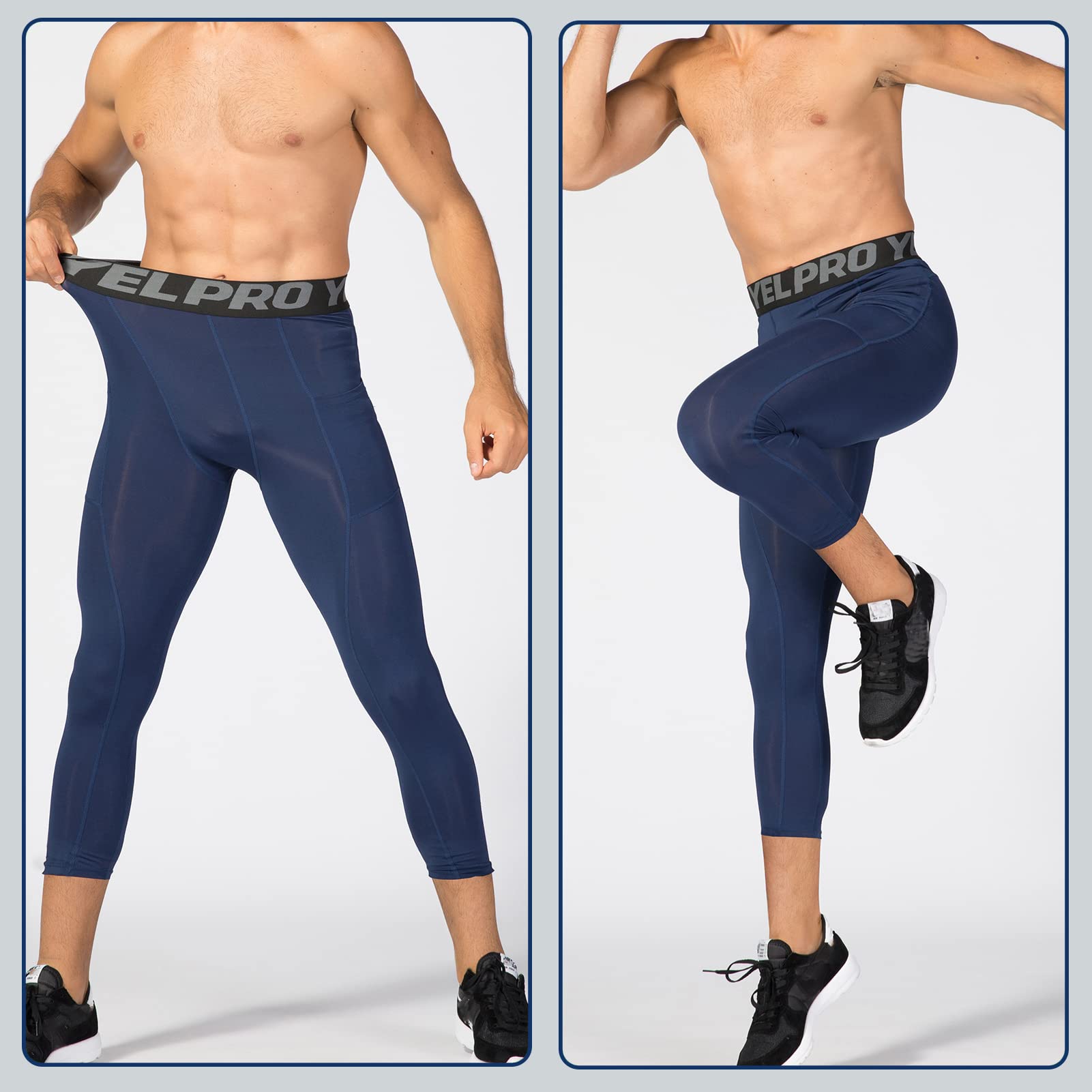 3 Piezas Mallas Running Hombre 3/4 Deporte Leggings con Bolsillos Pantalón de Compresión Secado Rápido para Gym Fitness Jogging