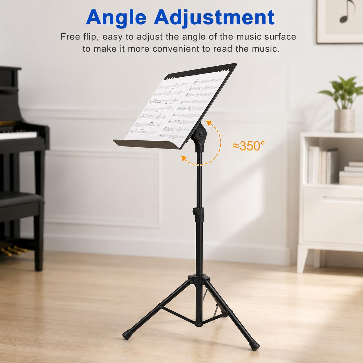 Soporte de música resistente, ajustable de 36.2 a 53.5 pulgadas, soporte para partituras con escritorio giratorio para actuaciones en escenario y estudio