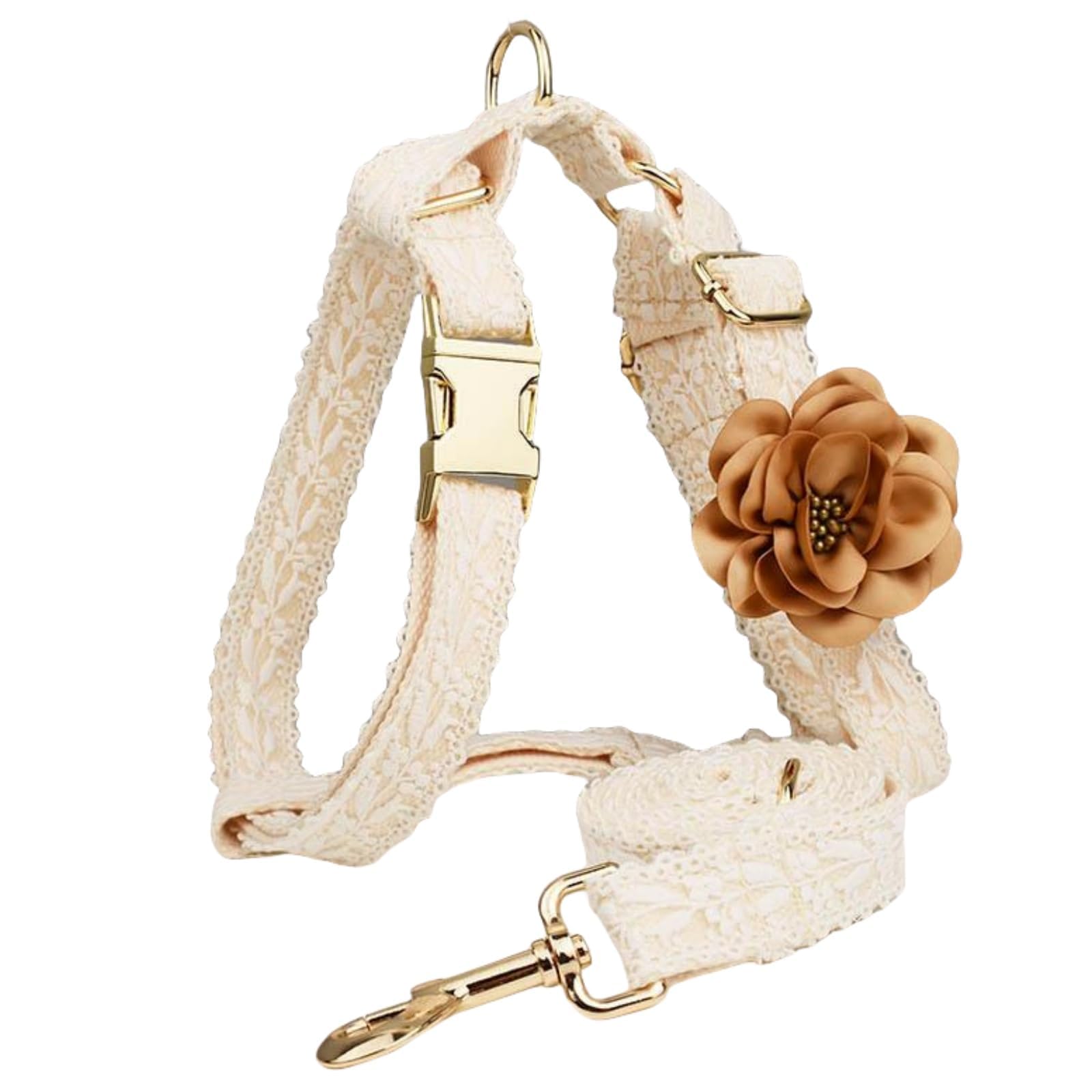 UOSIA White Cotton Dog Harness Leash Set with Flower Cute Lace Dog Harness No Choke Escape Proof Pet Vest for Medium Large Dogs M