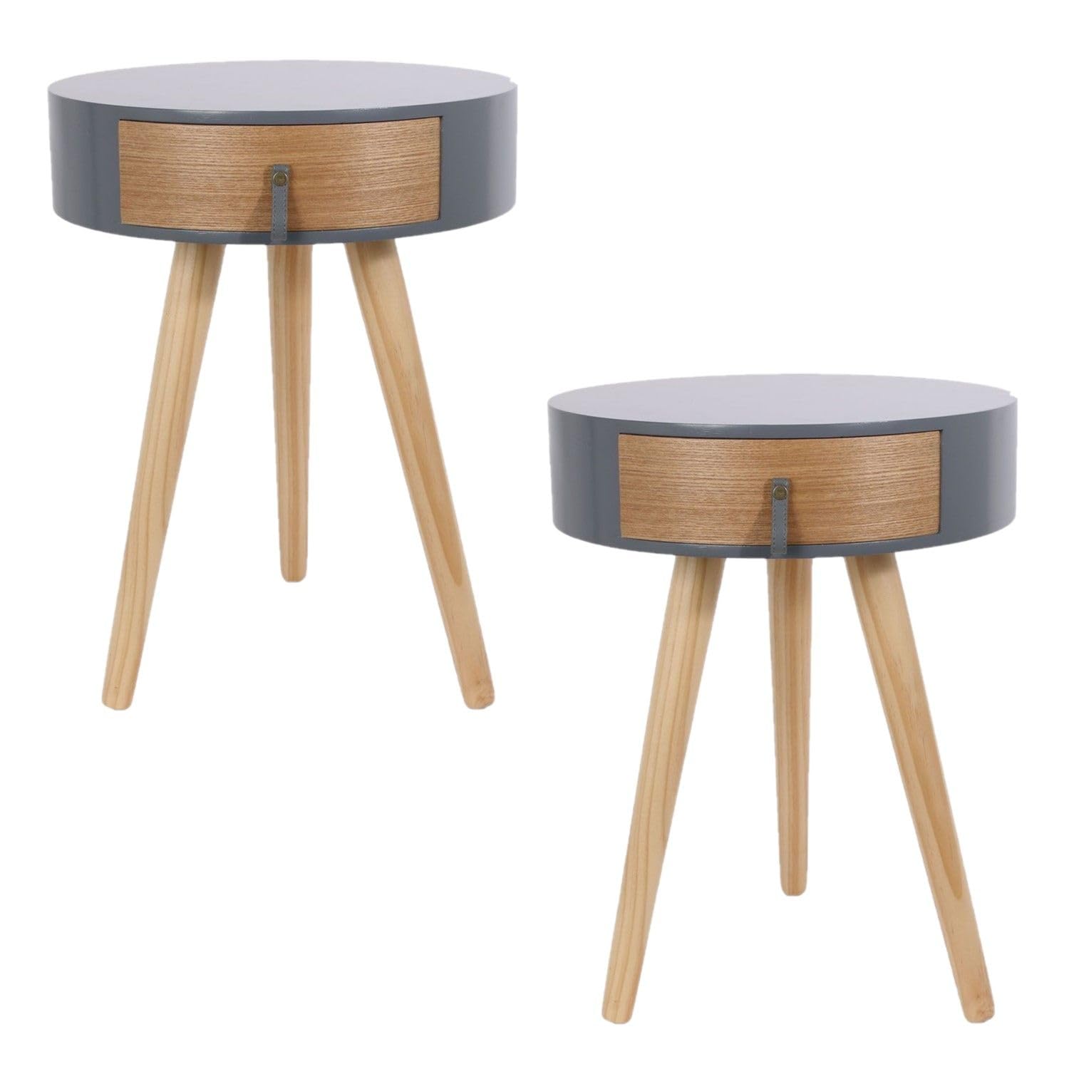 Toilinux.com Set di 2 comodini scandinavi Nora diam. 35 x H. 45 cm - Grigio