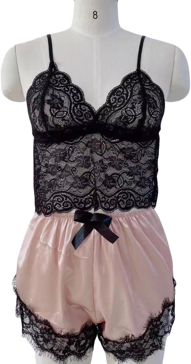 Womens Silk Pajamas Robes Set 4PACKS Sexy Pjs Cami Shorts Satin Sleepwear Lace Loungewear - Image 5