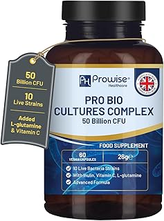 Bio Cultures Complex Probiotics and Prebiotics - 50 Billion CFU - 10 Live Bacteria Strains – Added with Inulin, L-Glutamin...