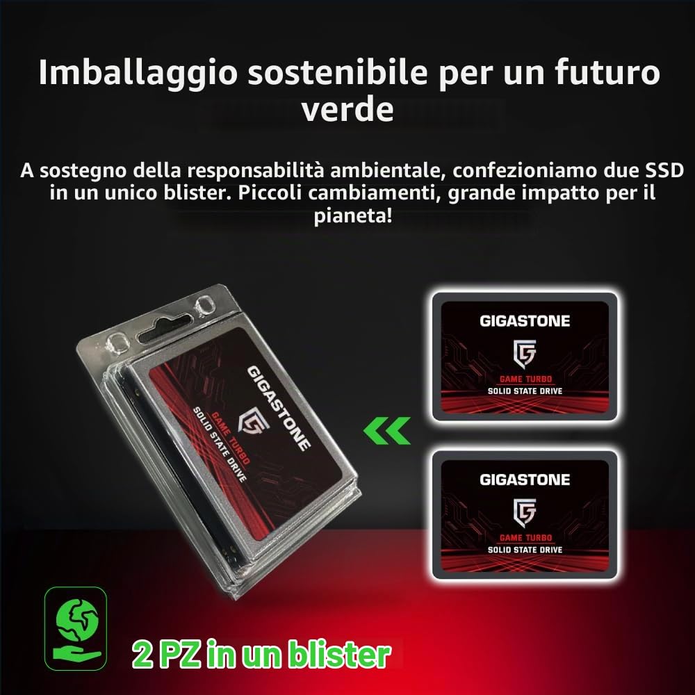 Gigastone SSD SATA III 512GB (2 Pack) 2,5" SSD interno 3D NAND Internal Solid State Drive Compatibile con Laptop e PC Desktop 2.5 Inch Velocit? di Lettura fino a 550MB/s SLC Cache Performance