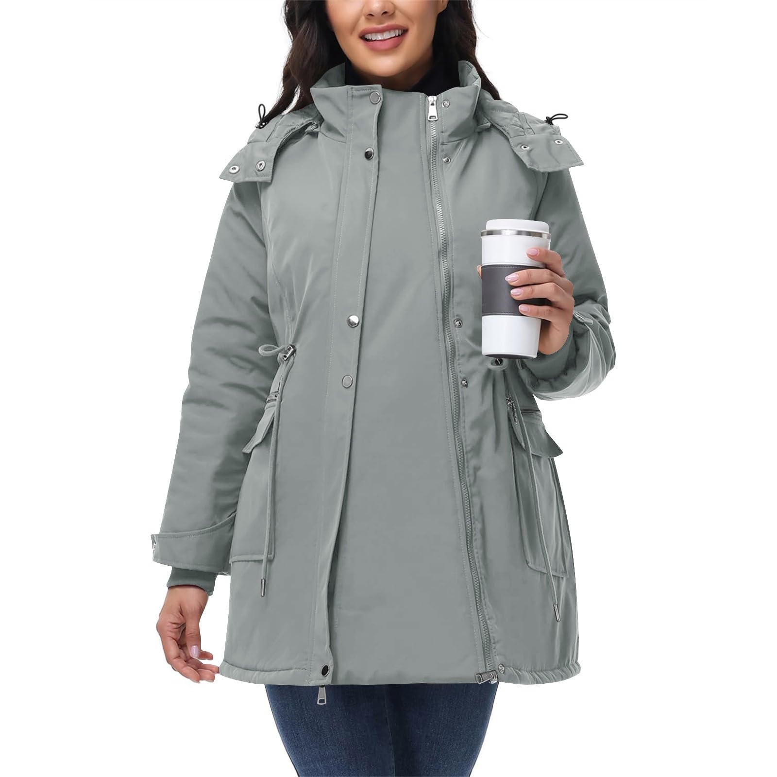 duxyoz Umstands-Wintermantel – wasserdicht, 3-in-1-Babyjacke mit Kapuze, warm, gesteppter Umstandsmantel mit abnehmbarer Baby-Tragetasche, Parka, Outwear
