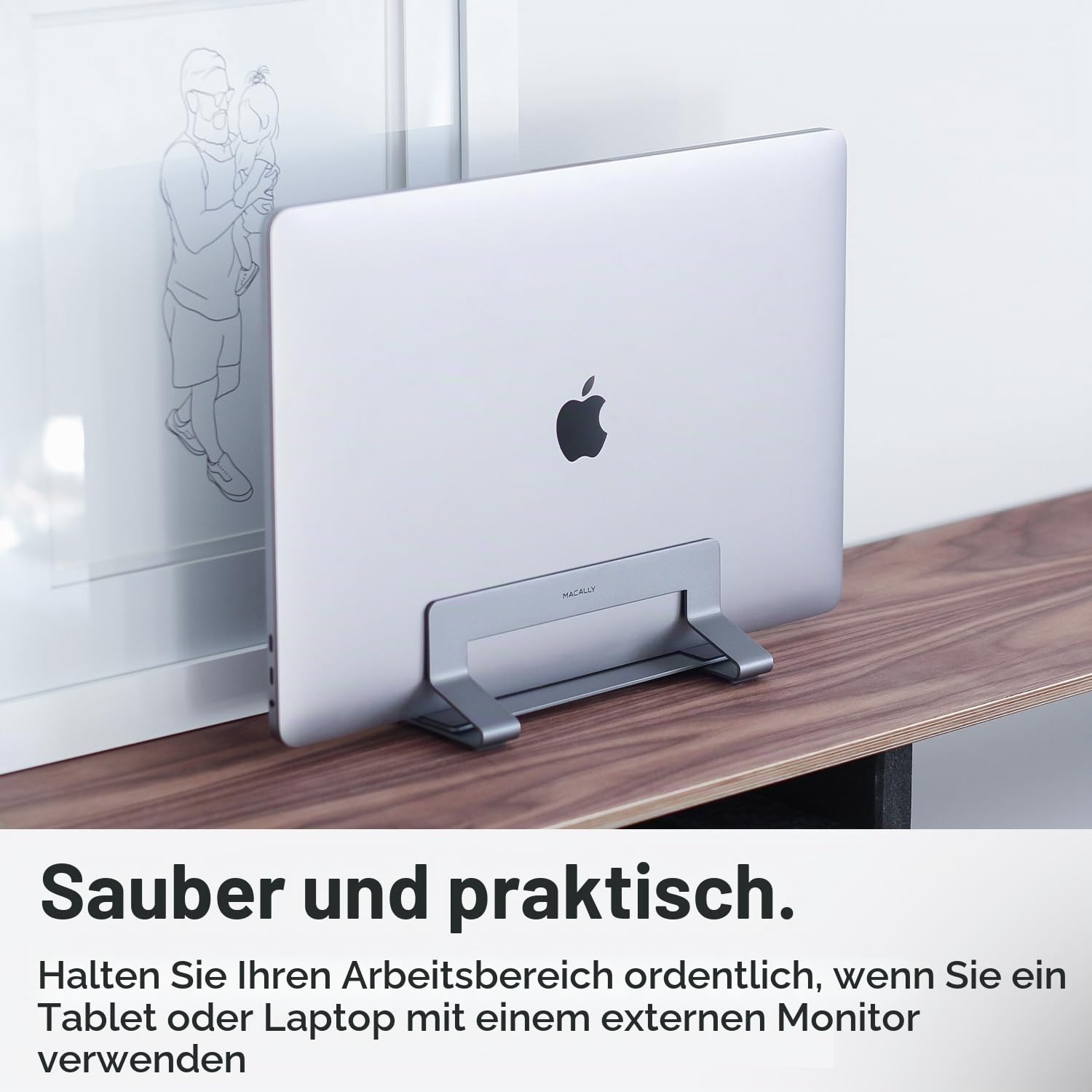 Macally Vertical Laptop Stand for Desk Space | Adjustable Vertical Stand Cradle | Laptop Holder - Apple MacBook Pro Air/Asus Chromebook Flip Samsung Notebook 9 Lenovo ThinkPad Dell XPS Acer Switch