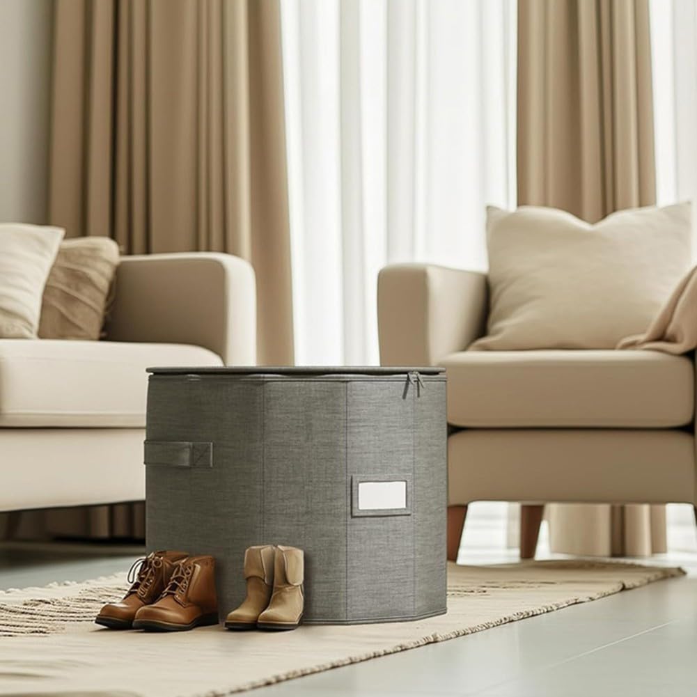 Organizer per scarpe rotondo – Scatola per scarpe cilindrica pieghevole con 8 scomparti, robusta fino a 40 kg, salvaspazio per scarpe da ginnastica e stivali, in poliestere, grigio, 33,5 x 36 cm, per