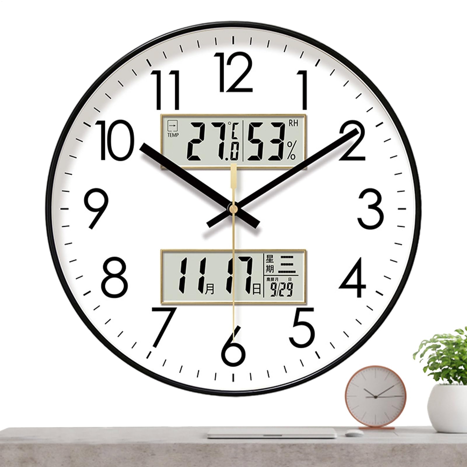 Horloge murale pour salon et cuisine avec veilleuse nocturne