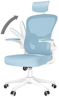 naspaluro Silla de Oficina Ergonómica, Silla de Escritorio con Soporte Lumbar, Reposacabezas Ajustable, Reposabrazos Abatibles, Silla Giratoria con Respaldo Transpirable, Azul