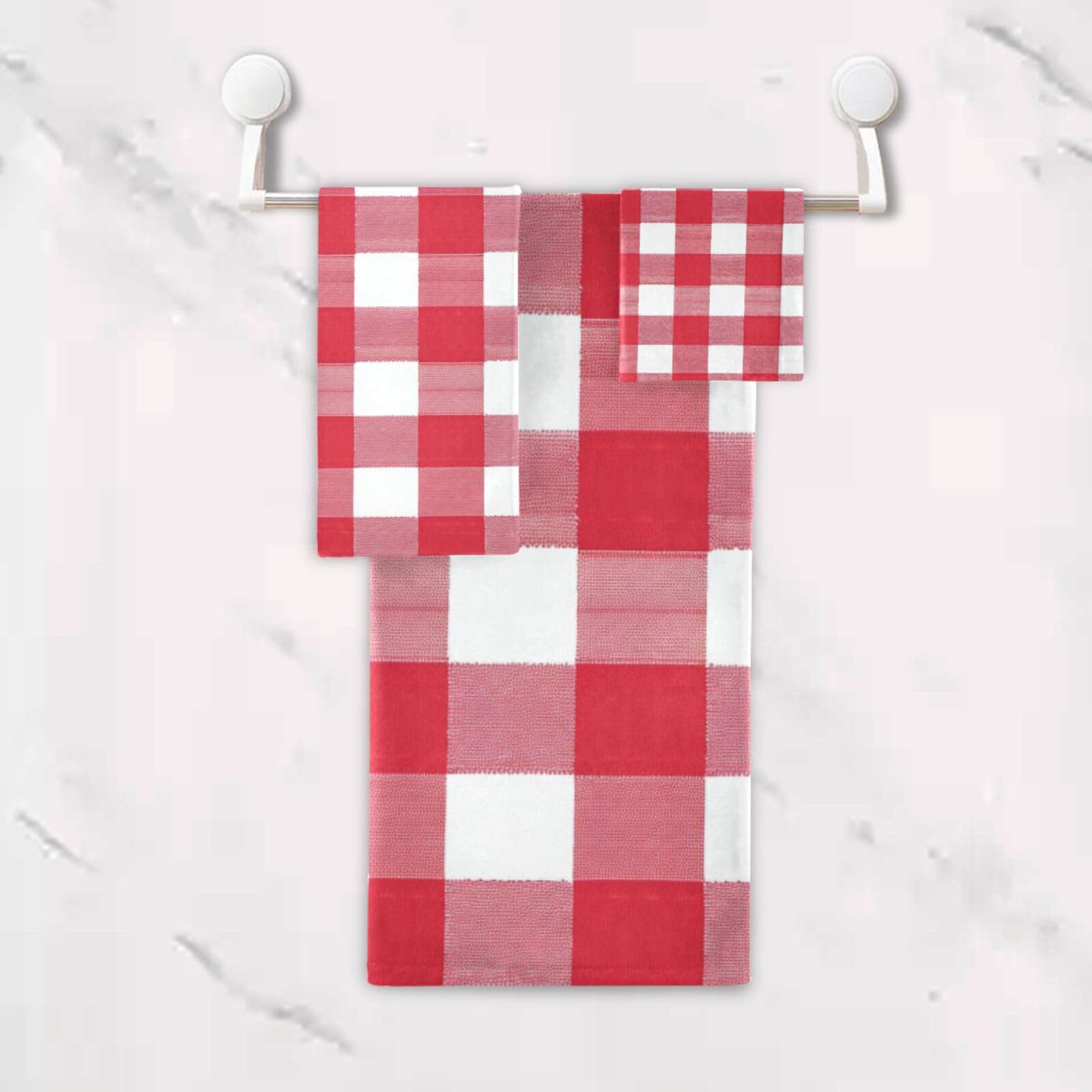 Buffalo Plaid w kratkę czerwone białe miękkie ręczniki do twarzy zestaw 3 sztuk, 1 ręcznik kąpielowy 1 ręcznik do rąk 1 myjka do łazienki kuchni