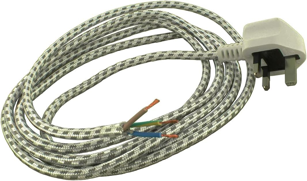 Compatible/Replacement Universal Steam and Dry Iron mains power supply cable cord flex lead (2.5 Metres / 8.2 Feet long, 3 Core, 0.75mm) comes with white 13A UK wall plug