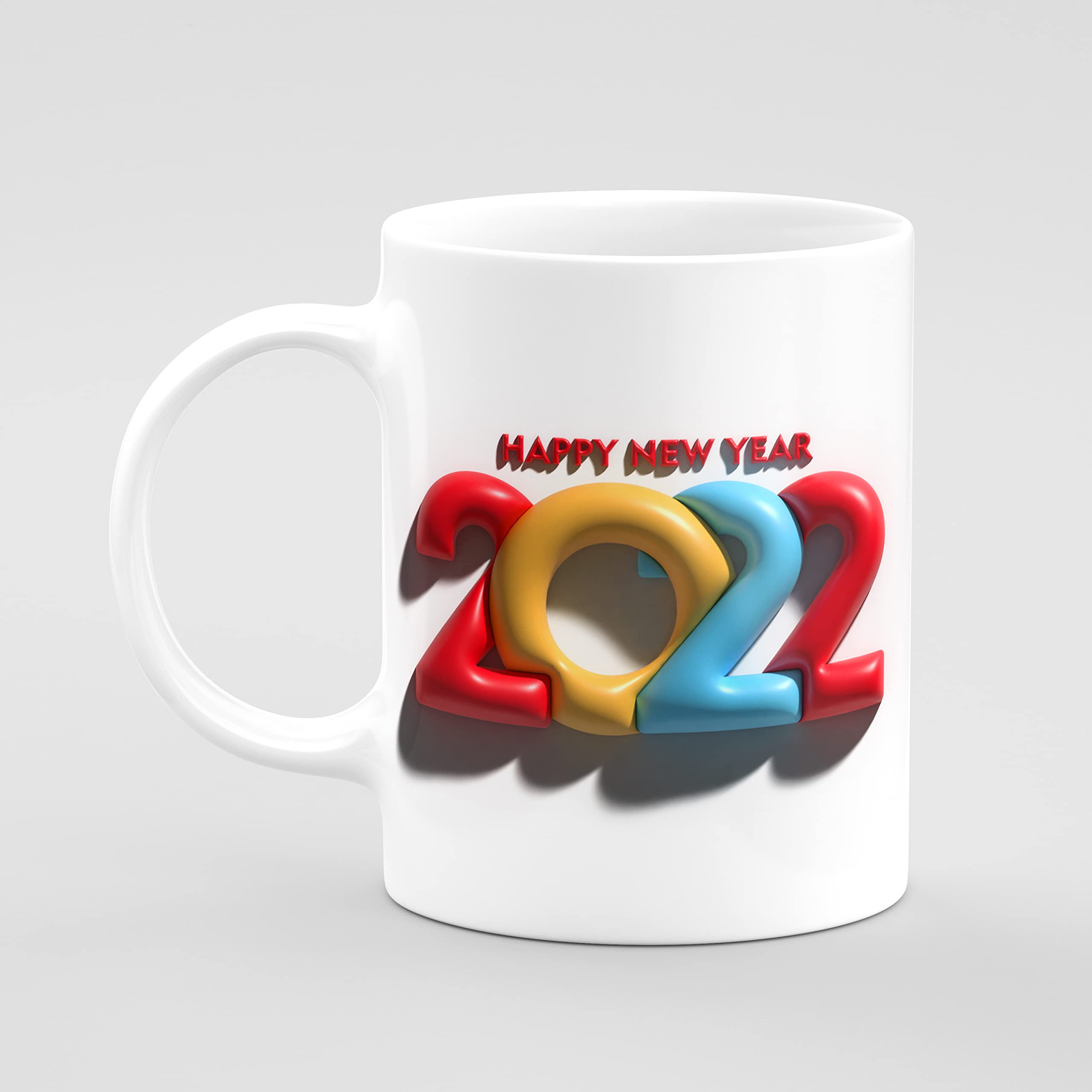 CERAWAX Happy New Year 2023 3D Typography Colorful Printed White Printed Ceramic Tea Coffee Mug, Best Gift Item for Happy New Year Celebration and Party for Friends, Family, 325ml
