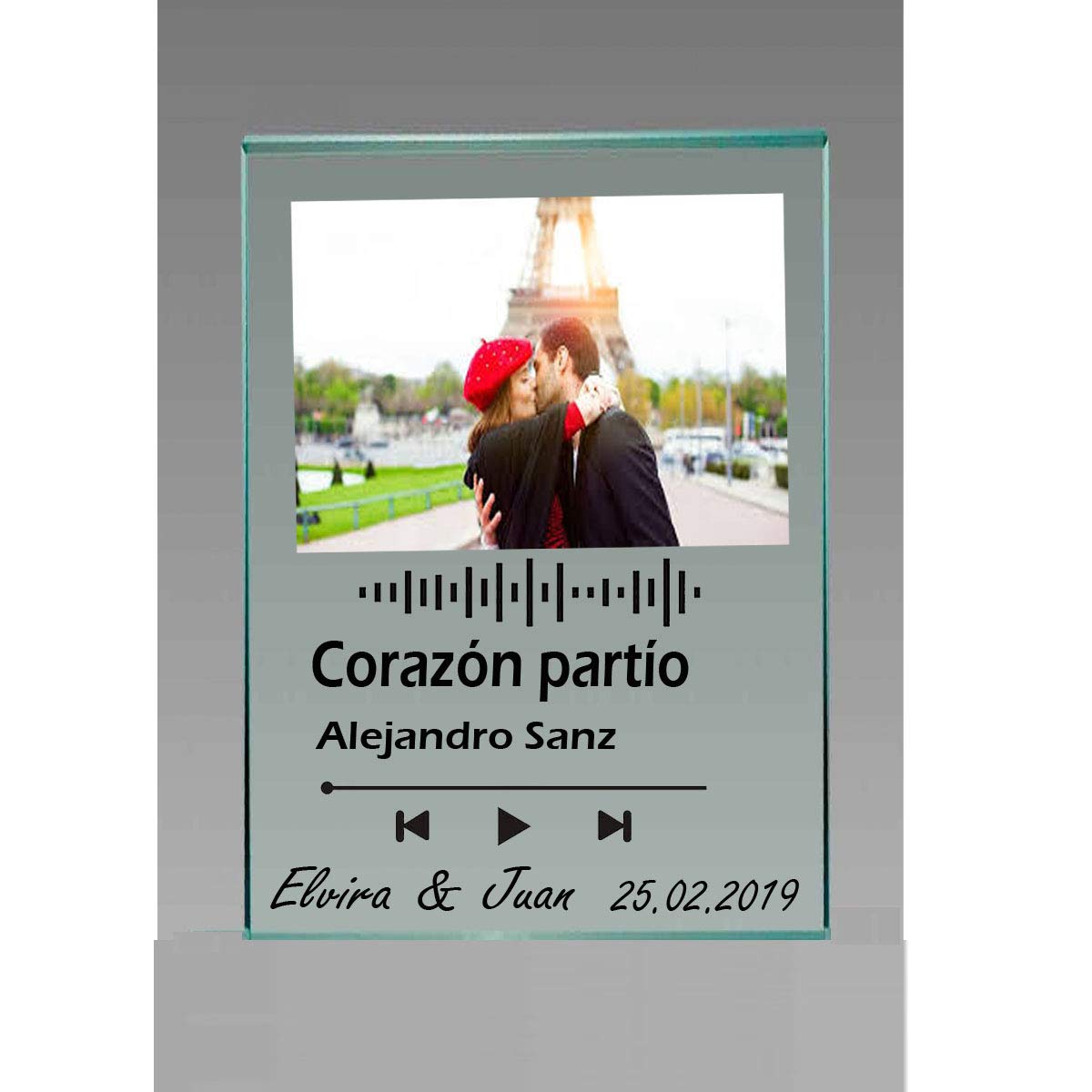 Curia Grabador Placa Spotify Personalizada - Cuadro personalizado con foto y codigo escaneable Marco placa de cristal de musica. Caratula album personalizada