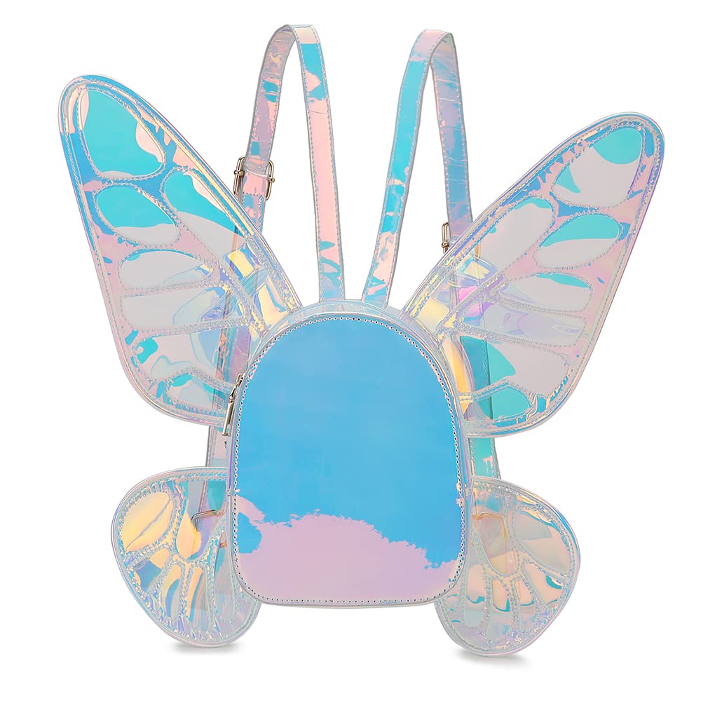 ENJOININENJOININ Women's Laser Holographic Backpack Butterfly Angel Wings Casual Daypack Fairy Wings Backpack for Women