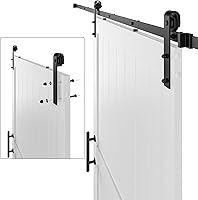 Vista 7 de Puerta corrediza de granero MDF de 48 x 80 pulgadas con kit de herrajes para puerta de granero de 8 pies y asa, agujeros preperforados, fácil