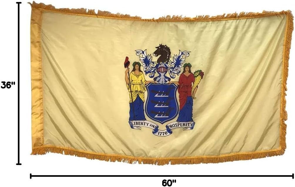 3x5' New Jersey Flag Indoor Flag with Pole Hem and Gold Ornamental Fringe - Made in the USA
